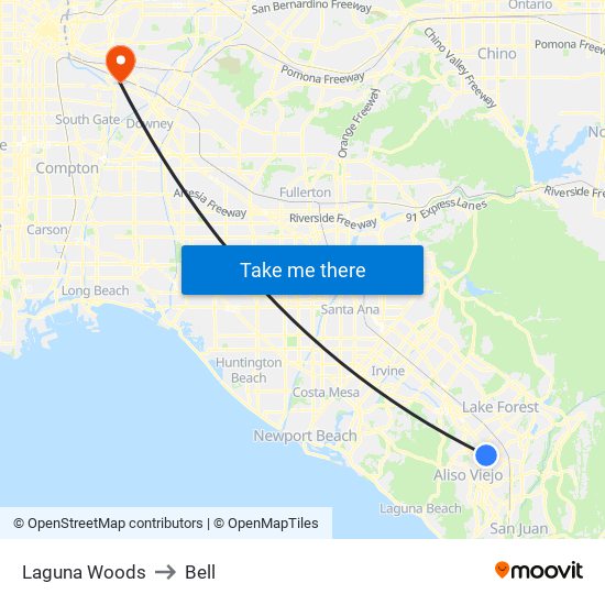 Laguna Woods to Bell map