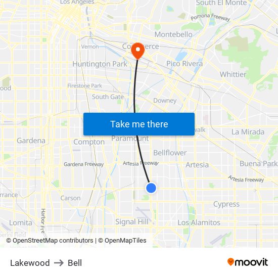 Lakewood to Bell map