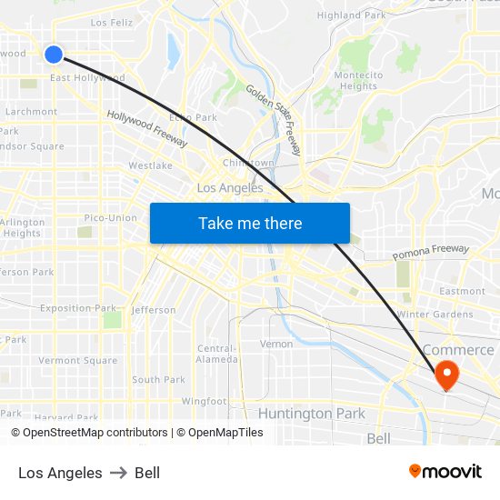 Los Angeles to Bell map