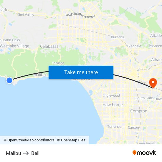Malibu to Bell map