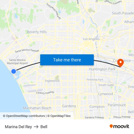 Marina Del Rey to Bell map