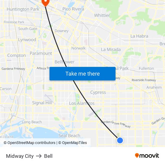 Midway City to Bell map