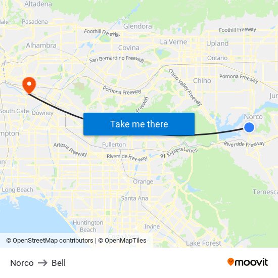 Norco to Bell map