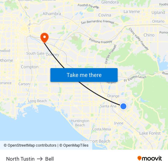 North Tustin to Bell map