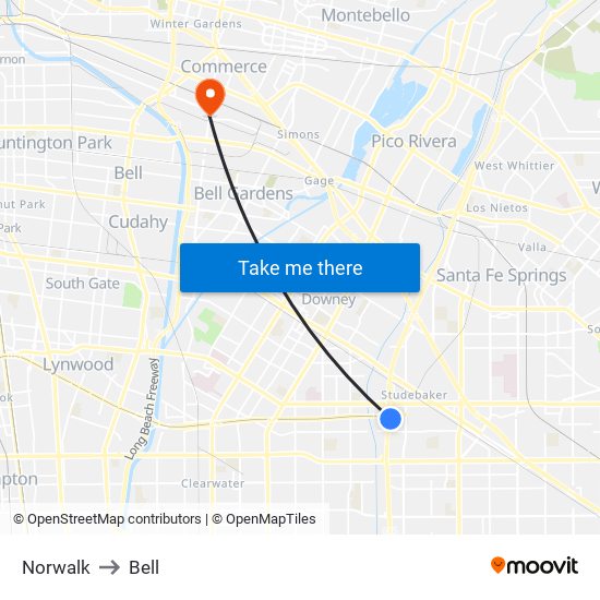 Norwalk to Bell map