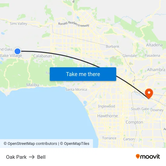 Oak Park to Bell map