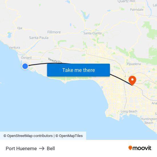 Port Hueneme to Bell map