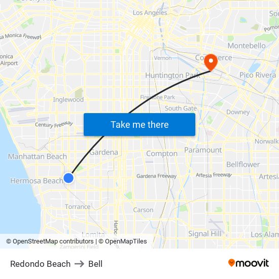 Redondo Beach to Bell map