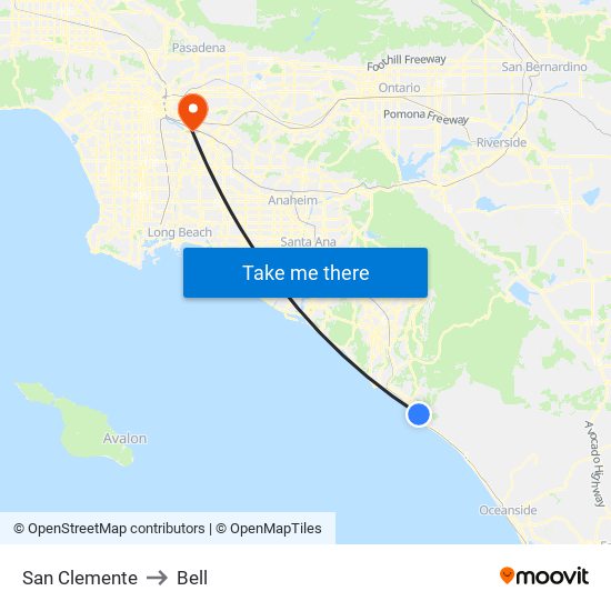 San Clemente to Bell map