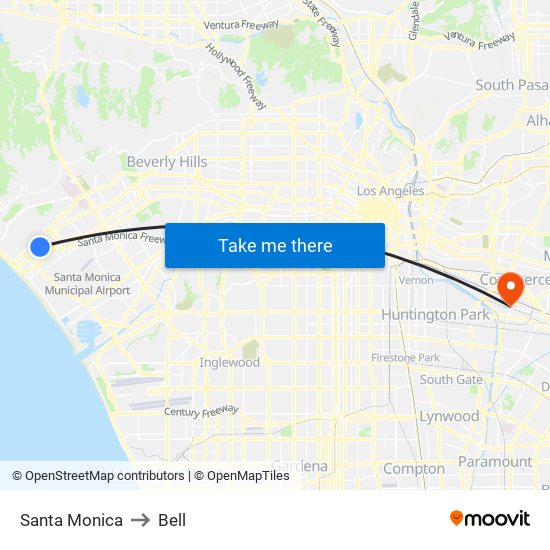 Santa Monica to Bell map
