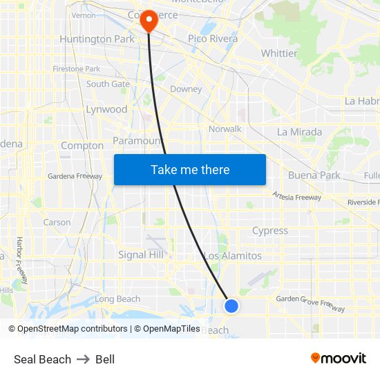 Seal Beach to Bell map