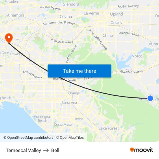 Temescal Valley to Bell map
