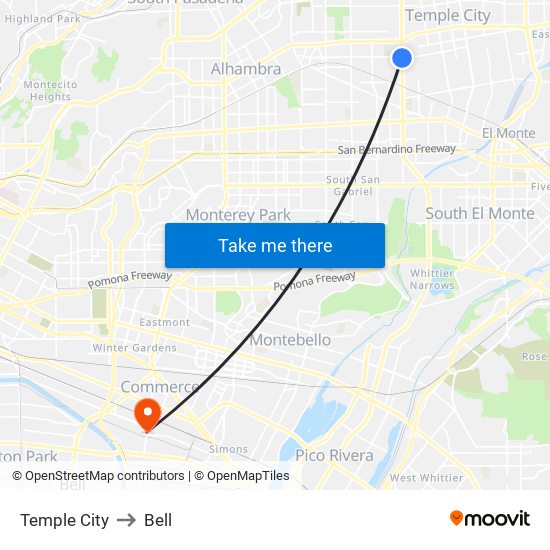 Temple City to Bell map