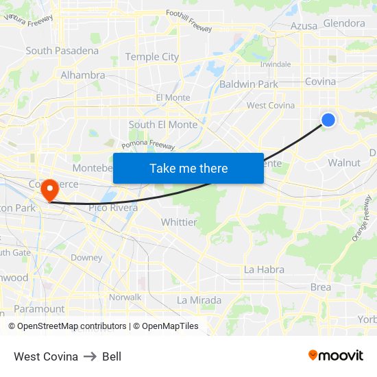 West Covina to Bell map