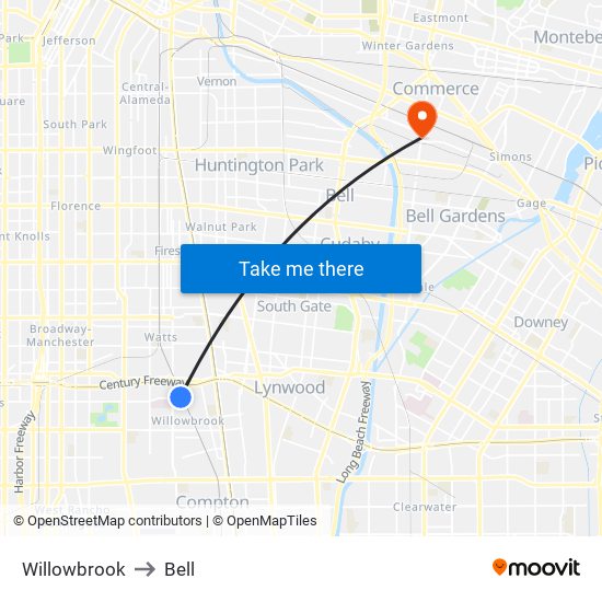Willowbrook to Bell map