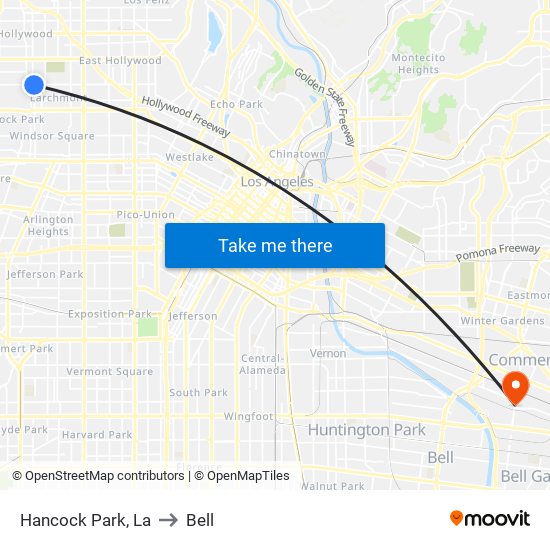 Hancock Park, La to Bell map