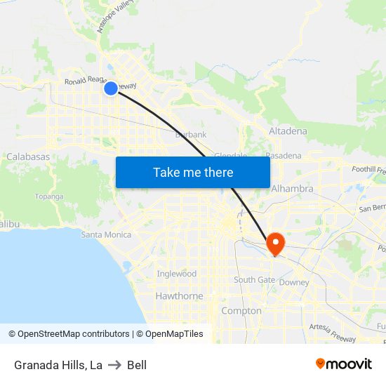 Granada Hills, La to Bell map
