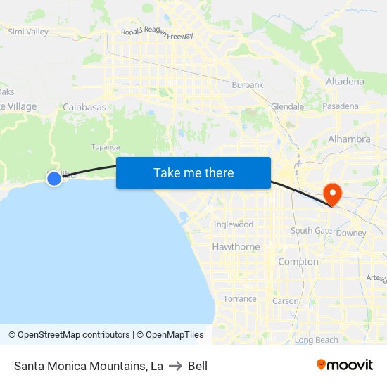 Santa Monica Mountains, La to Bell map