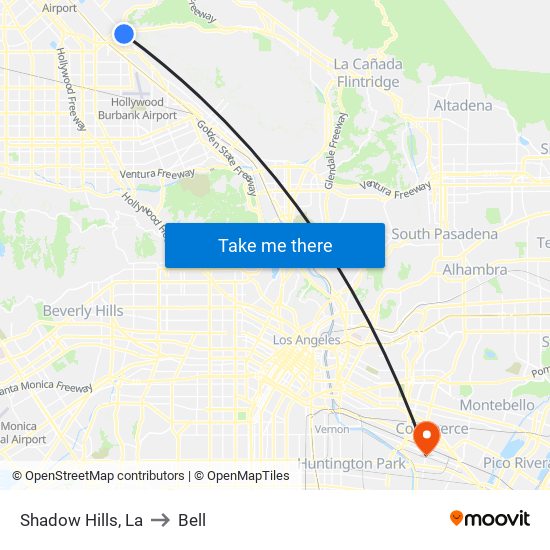 Shadow Hills, La to Bell map