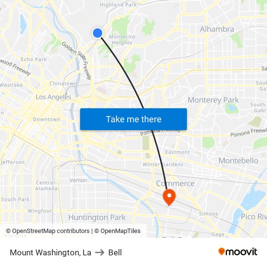 Mount Washington, La to Bell map