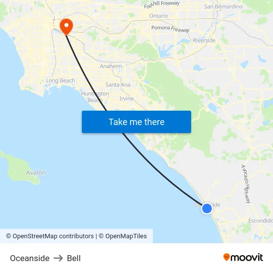 Oceanside to Bell map