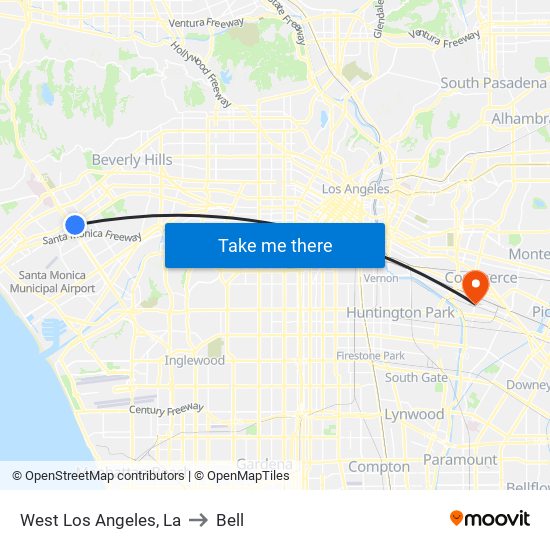 West Los Angeles, La to Bell map