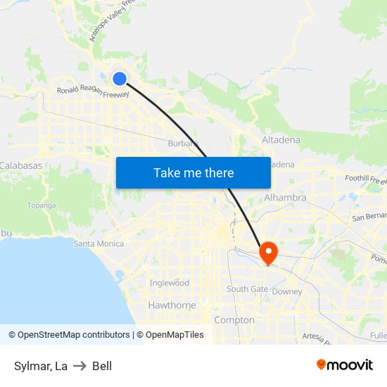 Sylmar, La to Bell map