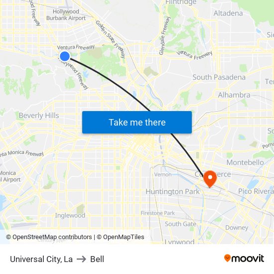 Universal City, La to Bell map