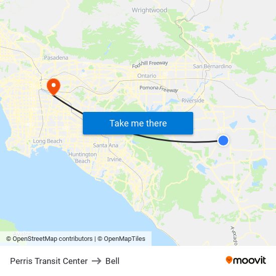 Perris Transit Center to Bell map