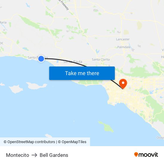 Montecito to Bell Gardens map