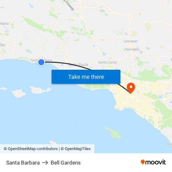 Santa Barbara to Bell Gardens map