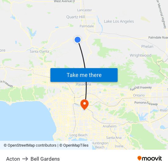 Acton to Bell Gardens map