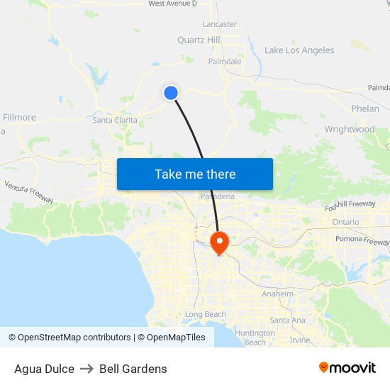 Agua Dulce to Bell Gardens map