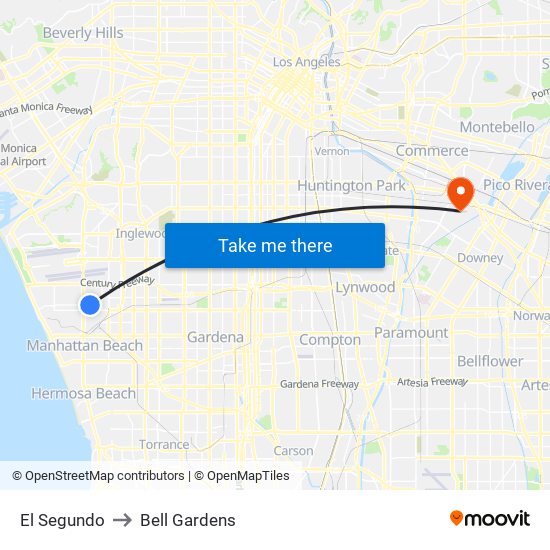 El Segundo to Bell Gardens map