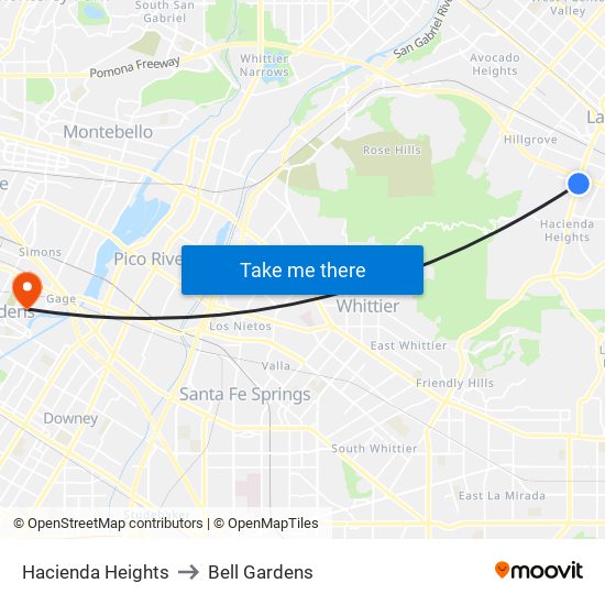 Hacienda Heights to Bell Gardens map