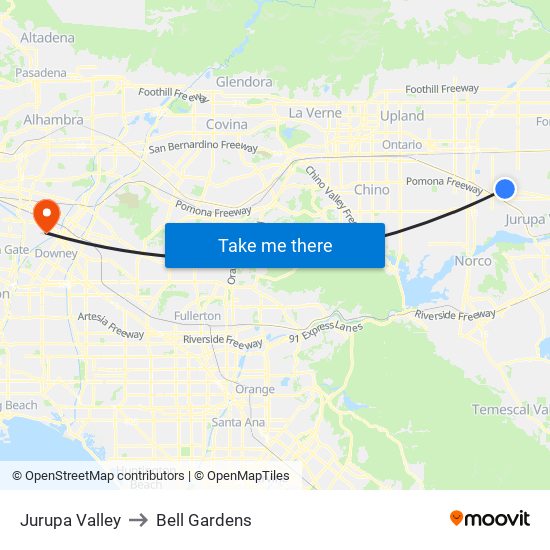 Jurupa Valley to Bell Gardens map