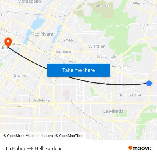 La Habra to Bell Gardens map