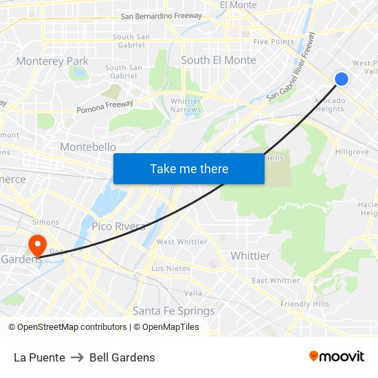 La Puente to Bell Gardens map