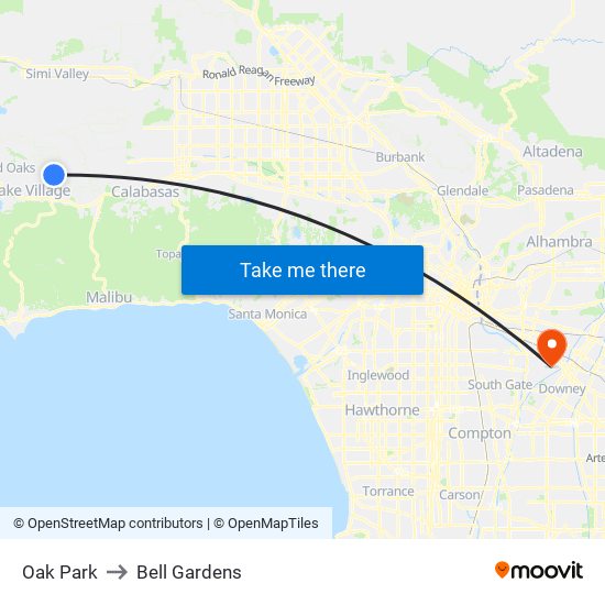 Oak Park to Bell Gardens map