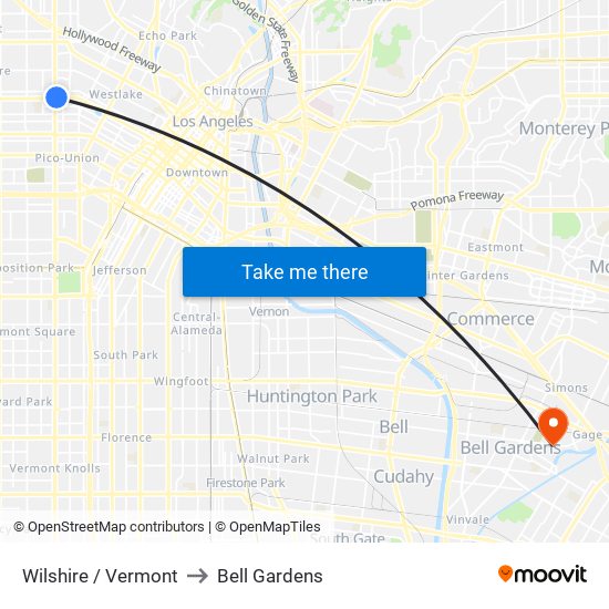 Wilshire / Vermont to Bell Gardens map