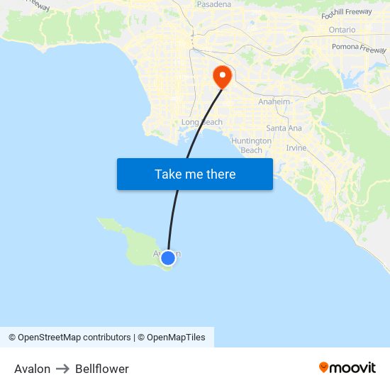 Avalon to Bellflower map