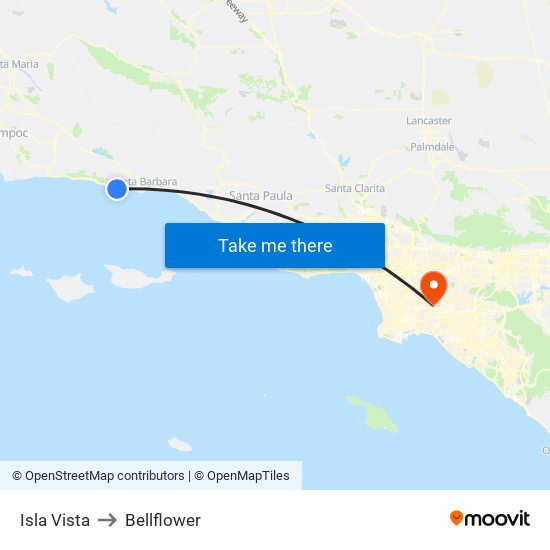 Isla Vista to Bellflower map