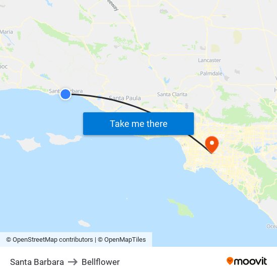 Santa Barbara to Bellflower map