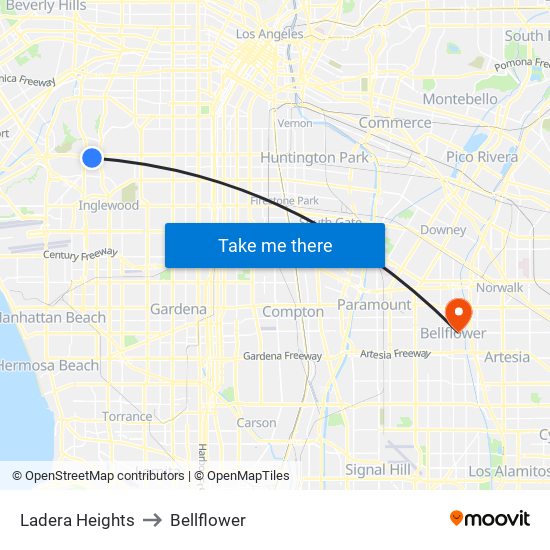Ladera Heights to Bellflower map