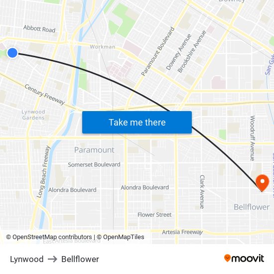 Lynwood to Bellflower map