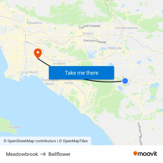 Meadowbrook to Bellflower map