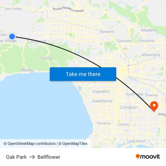 Oak Park to Bellflower map