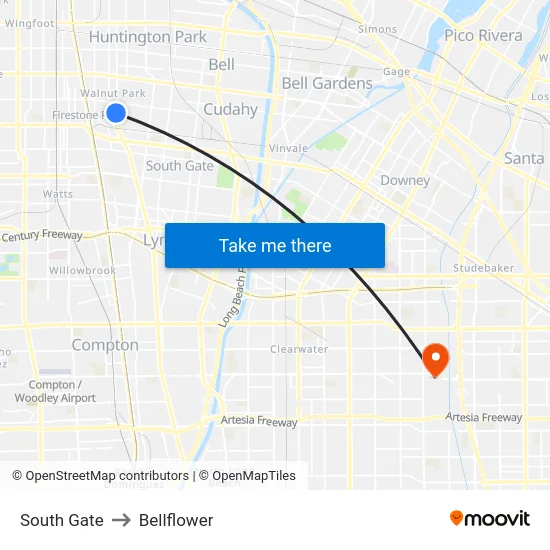 South Gate to Bellflower map