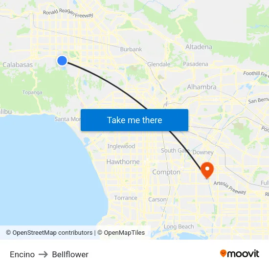 Encino to Bellflower map