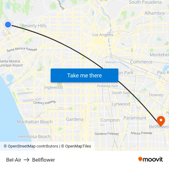 Bel-Air to Bellflower map
